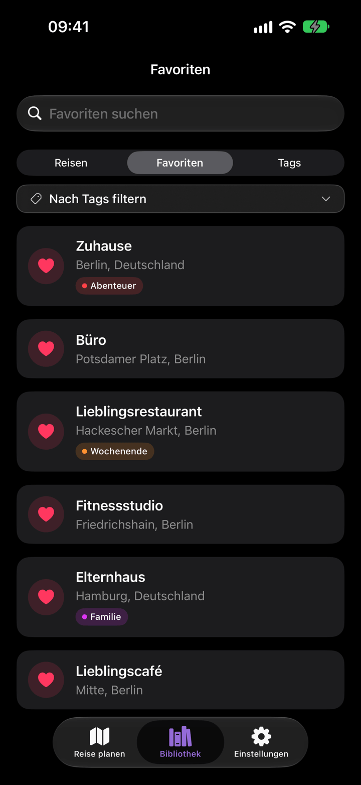 Liste mit Lieblingsorten